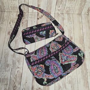 Liz Claiborne Quilted Paisley Crossbody Purse + Matching Wallet Colorful